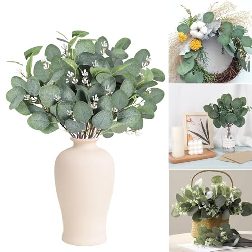 GIUSOBG Fiori Secchi Decorativi per Vaso 18 Pezzi di Rami Finti foglie Finte Autunnali Finti Eucalipto foglie di Eucalipto Artificiali Edera Finta da Interno per Giardino Camera da Letto