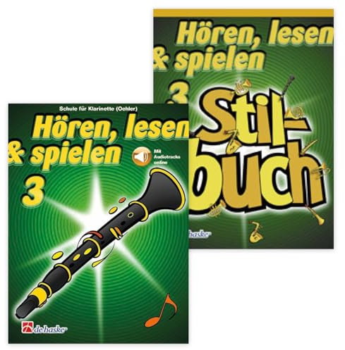 Hören, lesen & spielen - Schule für Klarinette (Oehler) Band 3 und Stilbuch (DHP 1013020-404, DHP 1013040-401, 9789043162654, 9789043115308) + Soundman Durchziehwischer für Klarinette (Starterset)