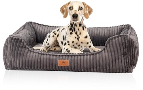 Knuffelwuff orthopädisches Hundebett aus Breitcord Sedona XXL 120 x 85cm Grau | Abnehmbarer Bezug | waschbar | für große, mittelgroße und kleine Hunde