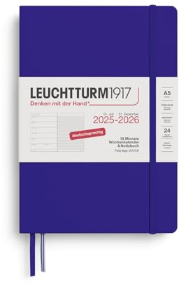 LEUCHTTURM1917 372620 Veckokalender och anteckningsbok medium (A5) 2026, 18 månader 07.2025-12.2026, inbunden