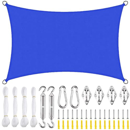KSITH- Fly Tenda Vela Rettangolare,Vela Ombreggiante Impermeabile,98% Protezione UV Tenda da Sole per Esterno,Panno Oxford per Giardino Esterno Terrazza-Royal Blue||4x6m(13x19.5ft)
