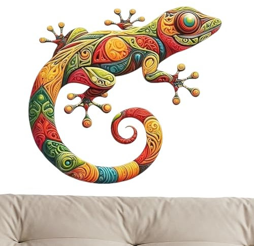Demsyeq Décoration de lézard | Sculptures murales en métal gecko | Sculpture en fer imperméable, statues de cour d'intérieur et d'extérieur, statues d'animaux colorées pour décoration de la maison