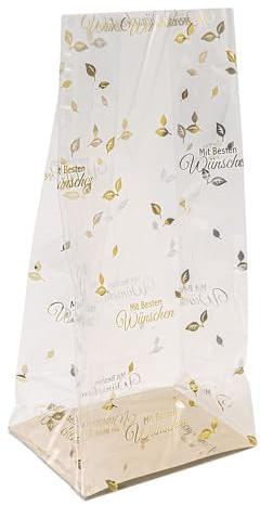 Ideen mit Herz Blockbodenbeutel | Folien-Druck gold | elegante Geschenk-Verpackung | Keks-Tüte | lebensmittelecht | 12 cm x 8 cm, 25 cm | 30 Stück (Mit besten Wünschen)
