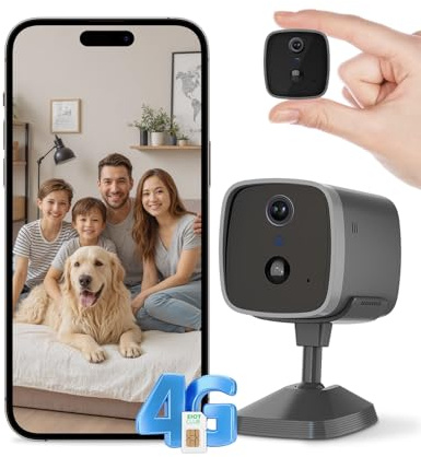 EIOTMART 4G LTE Indoor Mini Hidden Camera 2K with SIM Card (No WiFi) | Data SIM Included (300MB Trial) | 2K HD & 3MP, Night Vision | PIR Motion | 120° Wide View | TF/Cloud Storage