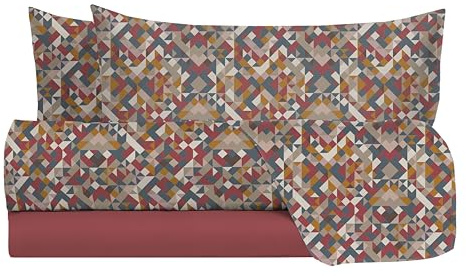 hermet Juego de sábanas para Cama de Matrimonio, 100% algodón, diseño Estampado, Juego de Cama de 2 plazas, sábana encimera + sábana Bajera + 2 Fundas de Almohada, VAR. Danubio ladrillo