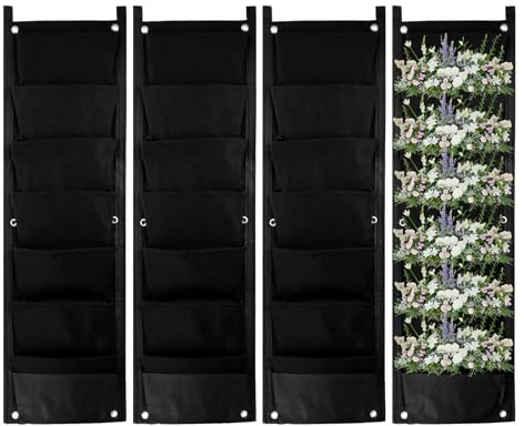 VIDETOL 4 Pcs Hanging Plant Grow Bags, 100x30cm Vertical Hanging Garden Wall Planter Flowerpot Bag, 7 Pocket Wall Hangings Planter Vertical Flowerpot Bag for Yard Garden Home Decoration