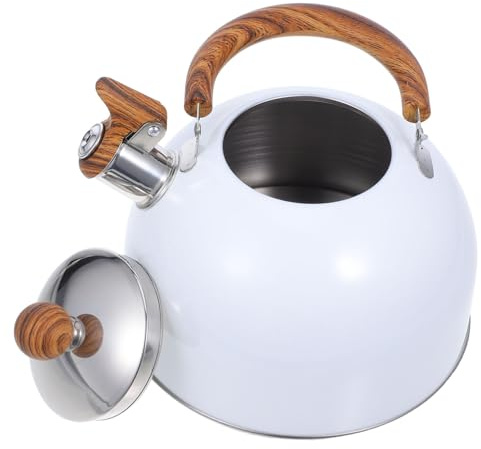 ULTECHNOVO Bouilloire Sifflante Blanche 2,5l En Acier Inoxydable Poignée Pliable Sûre Pour Gaz Et Induction Usage Domestique