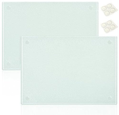 Tabla de cortar de cristal endurecido – Juego de 2 tablas de cortar de cristal, viene con 8 perlas antideslizantes, apta para lavavajillas, 20 x 28 cm, resistente al calor e irrompible, versátil para