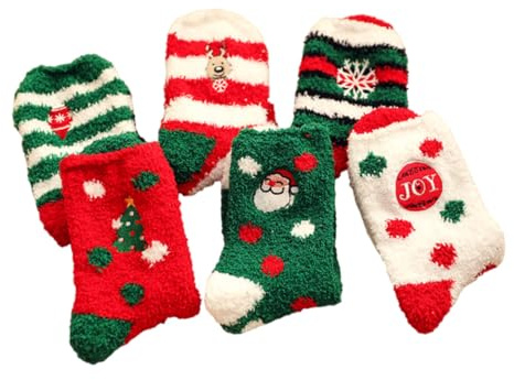 Baluue 6 paia Calzini Invernali in Pile e Spesso Natalizie Unisex con Cartoon Calzettoni Caldi e Avvolgenti per Casa