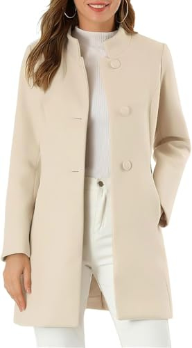 Lazutom Cappotto Pea Coat da donna in misto lana con colletto dritto, lungo medio, vestibilità slim, monopetto, blazer invernale con tasche, Albicocca, L