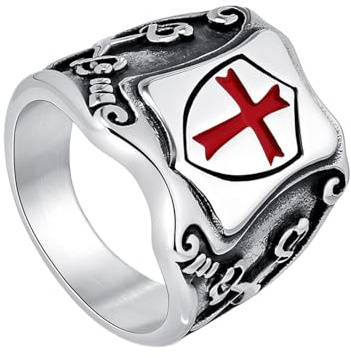 Flongo Anillo De Caballeros Templarios Para Hombre: Anillo De Acero Inoxidable Con Forma De Cruz - Diseño De Nudo Celta - Tallas Españolas 17