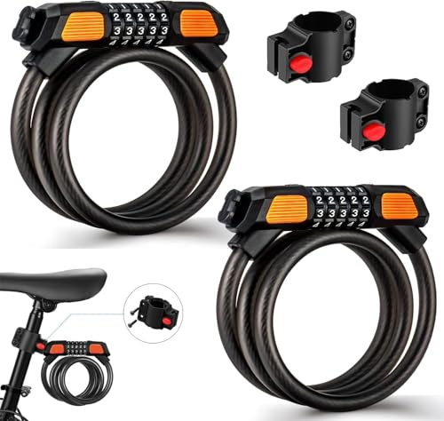 𝟐𝐏𝐚𝐜𝐤 Bike Locks Heavy-Duty, High-Security Bike Cable Lock with Passcode Unlock, 𝟏𝟐𝟎𝐜𝐦/𝟏𝟐𝐦𝐦 Weather Resistant Resettable Bicycle Combination Cycle Lock for E-Bike Mountain Bike Ski Gate
