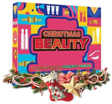 Adventskalender 2025, Festlicher Weihnachts-Countdown im Adventskranz Design mit Luxuriösen Kosmetik, Körperpflege & Haarschmuck, Adventskalender mit 24 Beauty Überraschungen