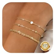 Kakonia 3-delat armband i 925 sterlingsilver, guldarmband för damer, stapelbara armband, förgyllt, 6.5 pulgadas, Sterlingsilver, Kubisk zirkon