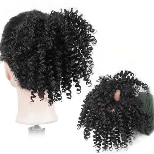 Cheveux de People Noirs Postiche Chignon Queue cheval Petit Ruban à bouclés Perruques synthétiques thermiques
