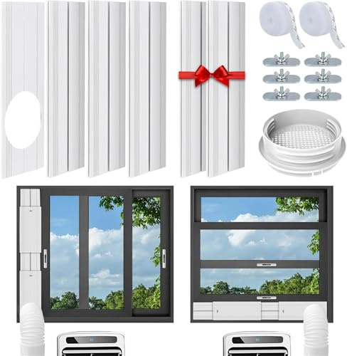 FASCINATDECO Kit Calfeutrage Climatiseur, Kit de Fenêtre pour Climatiseur Mobile avec Adapt Universel 13/15cm, Plaque Coulissante de Fenêtre Réglable Kit, Facile à installer, Pas de perçage