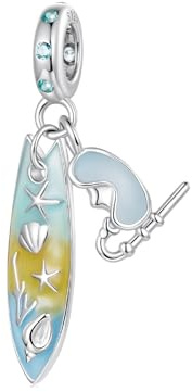 ZUOHUI S925 Sterling Silver Sea Star Shell Surfbräda Berlocker, gör-det-själv strandtema smycken gör pärlor, kompatibel med Pandora-armband, present till kvinnor Henne(Surfboard)