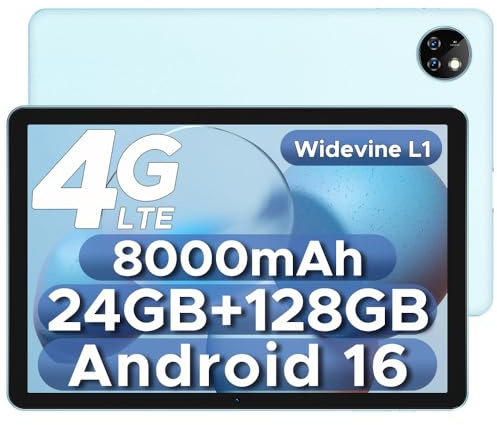 DOOGEETab T10W 2026 Android 16 10 Tablet with SIM Card Slots, 8000mAh, 24GB+128GB/1TB TF, Android Tablets With High-Resolution Sound, Eye Protection, 3.5mm Headphone Jack, BT5.0/5G WiFi/OTG- Blue