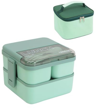 Aupptugo 1800ML Bento Lunch Boxwith Compartments, 2 Layer Bento Lunch Box Leakproof with Insulated Bag & Cutlery for School, Office and Picnics