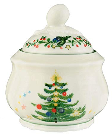 Seltmann 001.298024 Weiden Marie-Luise Porzellan Zuckerdose für 6 Personen Weihnachten, Rund mit Relief, 43607 Dekor, Grün, 0.21 L Kapazität, 10.3cm Höhe, 8.9cm Durchmesser