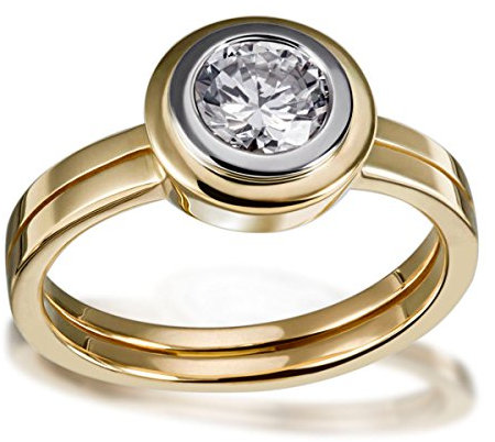 Goldmaid Damen-Ring Solitär Verlobung Weißgoldzarge 585 Gelbgold 1 Brillant P1/ H 1,00 ct. Inkl. externer Expertise So R6556GGP