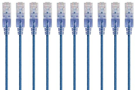 Monoprice 115166 Cat6A Ethernet Patch Cable - 10 Feet - Blue | Network Internet Cord - RJ45, 550Mhz, UTP, Pure Bare Copper Wire, 10G, 30AWG, 10-Pack - SlimRun Series