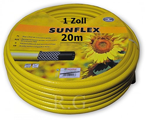 Gartenschlauch 1 Zoll Wasserschlauch 25mm 3-lagig mit Kreuzgewebe, Schlauch 1 Gelb, UV-Beständig & Algenfrei, Formstabil & Flexibel TOP 20M 30M 50M von rg-vertrieb (20 Meter)
