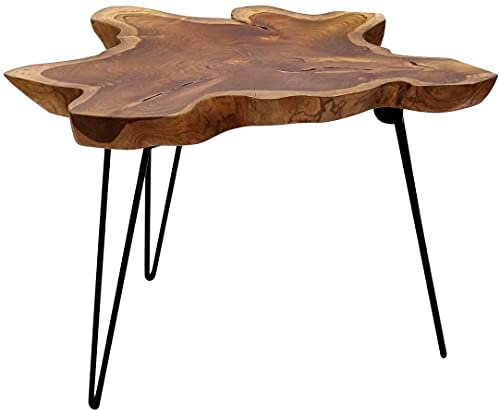Brillibrum Design Couchtisch Teak Holz Metall einzigartige Teakholz Tischplatte massiv Teakholz Klapptisch platzsparend Wohnzimmertisch Teak Beistelltisch klappbar 45cm Höhe