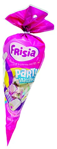FRISIA Cono Party Mallow, Confezione da 500 Grammi di Marshmallow Assortiti Gusto Vaniglia, Made in Italy, Idea Regalo per Compleanni e Feste