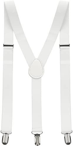 Allegra K Women's Suspenders Metal Clips Adjustable Elastic Band Y Shaped Suspender One Size White