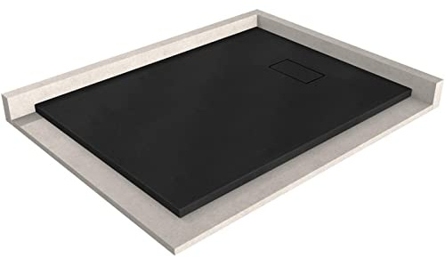 BERNSTEIN Duschtasse 90x120 cm Schwarz matt Flache Bauhöhe, Duschwanne der GT-SERIE aus SMC, Rechteckiges Duschbecken mit Gefälle, SMC -Duschwanne, Steinoptik