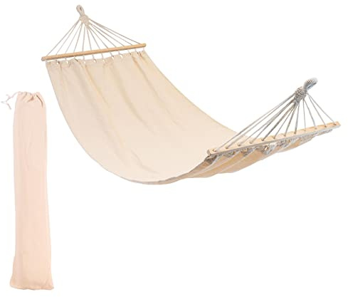Harbour Housewares Garten-Hängematte mit Spreizstäben - Baumwolle - brasilianischer Stil - Tragetasche enthalten - neutrale Farbe