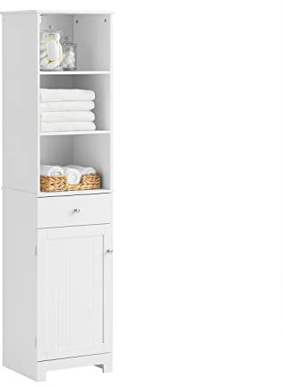 SoBuy Mobile alto Colonna bagno salvasapzio con cassetto e armadietto L40*P35*A161 cm BZR17-W