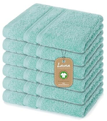 Lavea® 6er Set Seiftuch 30x30 cm – Eisgrün | 100% Baumwolle, hochwertige Seiftücher und Gästehandtücher, saugstark, waschbar und strapazierfähig – Frottierserie Bali