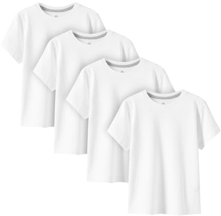 LAPASA Kinder T Shirt 100% Baumwolle 4er Pack Unisex 3-13 Jahre/ 95-165 Jungen Jungs Sport K01 (Weiß, XX-Large)