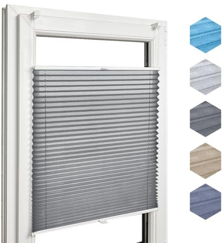 Home-Vision Premium Faltrollo Plissee ohne Bohren mit Klemmfix Lichtdurchlässig Rollo Leinenoptik Blickdicht Sonnenschutz Jalousie für Fenster & Tür (Melange Grau B75 x H200cm) Klemmträger