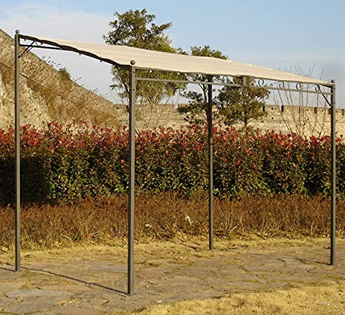 Dmora Pergola da Giardino a Parete, Struttura Color Antracite e Telo Color Ecrù, 300 x 200 x h240 cm