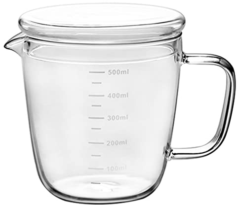 Tomaibaby Messbecher Milchkännchen Milchkanne 500ml Sahnekanne Sauciere Glaskanne Glas Hitzebeständig Messkanne mit Deckel Fett- Trenn- Kanne für Eier Milch Sahne Sauce Kaffee