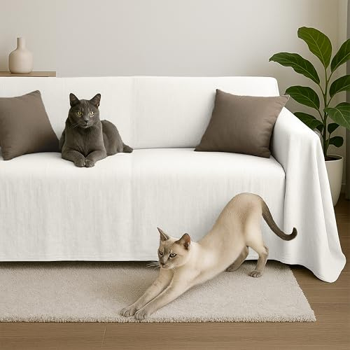 Byour3 - Sofabezug 2 3 4 Sitzer Leichte 100% Reine Baumwolle Sofa Cover Schutzhülle Sofaüberwurf L U Form Ecksofa Sofa Couch Abdeckung Alles Couchbezug Abwaschbar (Weiß Delta, 4-Sitzer)