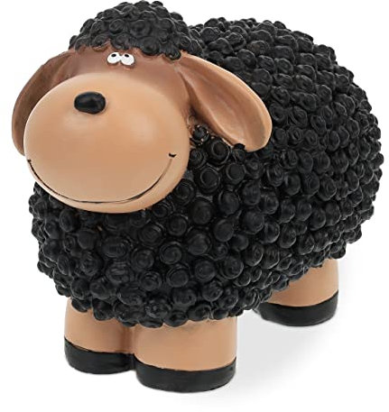 Relaxdays Gartenfigur Schaf, handbemalt, Dekoschaf wetterfest, HBT: 16 x 21 x 12,5 cm, Garten, Polyresin, schwarz-braun