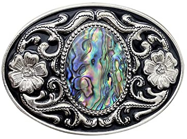 YOQUCOL American Western Cowboy Abalone Shell Pattern Stone Belt Buckle for Men