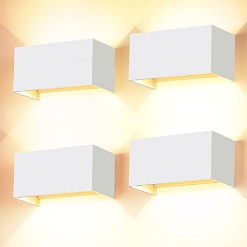 Cwycfw 4 Stück LED Wandleuchte Innen/Außen 24W Wandlampen Weiß Auf und ab Einstellbarer Lichtstrahl Aussenlampen LED Warmweiß 3000K IP65 Wasserdichte