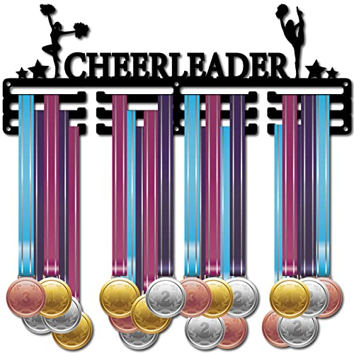 CREATCABIN Medaillenhalter Cheerleader-Aufhänger Über 60 Medaillenständer Sports Awards Lanyard-Halter Aus Metall Stabile Wandmontage Für Sportler Champions Spieler Gymnastik Schwarz 40 x 15 cm