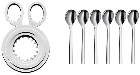 WMF Eierlöffel-Set 6-teilig Eierlöffel Nuova Cromargan Edelstahl rostfrei poliert & Eierköpfer Gourmet Cromargan Edelstahl rostfrei spülmaschinengeeignet
