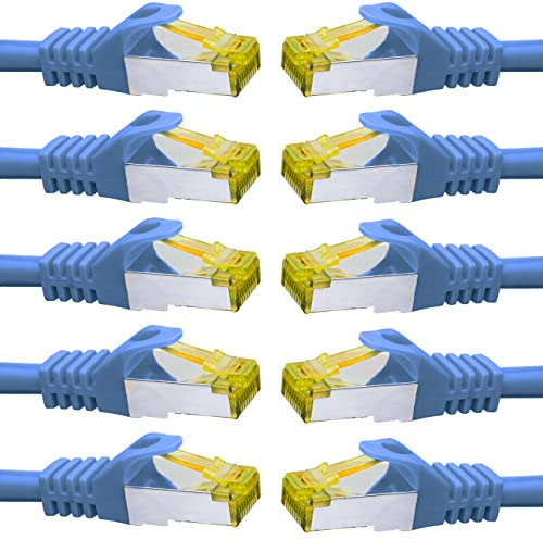 BIGtec LAN Kabel 10 Stück 2m Netzwerkkabel CAT7 Ethernet Internet Patchkabel CAT.7 blau Gigabit doppelt geschirmt Netzwerke Router Switch 2 x Stecker RJ45 kompatibel zu CAT.5 CAT.6 CAT.6a CAT.8
