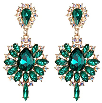 EVER FAITH Ohrringe Marquise österreichischen Kristall Prom Blume Teardrop Statement Kronleuchter große Ohrstecker für Damen schillernden AB Gold-Ton