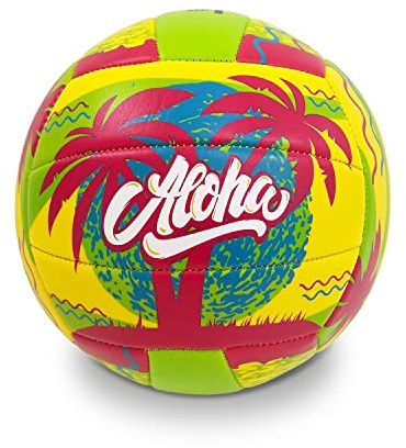 Mondo Toys - Palla da gioco volley Beach Volley ALOHA - taglia 5 indoor, outdoor, beach, pvc sponge soft touch, colore rosa giallo verde - 23027
