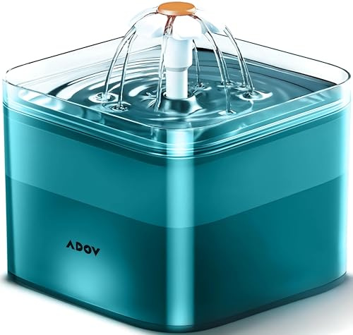 ADOV Cat Water Fountain for Drinking 2L, Automatic Pet Water Dispenser with Ultra Silent Pump, LED Light and Activated Carbon Filter, Fresh Hygienic Water Bowl for Cats, Kittens and Small Dogs - Green