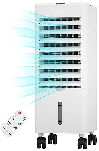 CRUSIO Condizionatore Portatile 65W, 4in1, Climatizzatore Portatile, con 6 Ghiacciaie, Serbatoio dell'Acqua da 4 Litri, Telecomando, Timer 12H, per Dormitorio Ufficio Domestico (Color : with Remote)