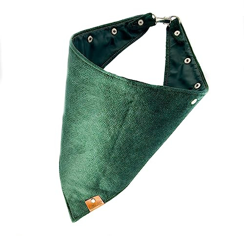 Hundehalstuch - verstellbares Hundehalstuch aus Samt und zartem Futter - EIN stylisches Accessoire für Ihren vierbeinigen Freund - edler Metallverschluss (Flaschengrün, M)